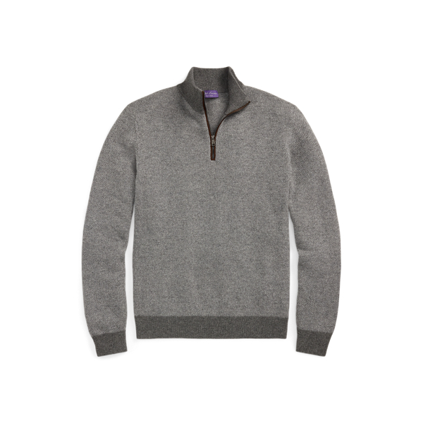 Ralph Lauren Birdseye Cashmere Quarter-zip Sweater In Medium Grey Multi