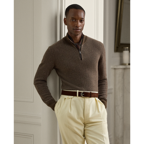 Ralph Lauren Birdseye Cashmere Quarter-zip Sweater In Green