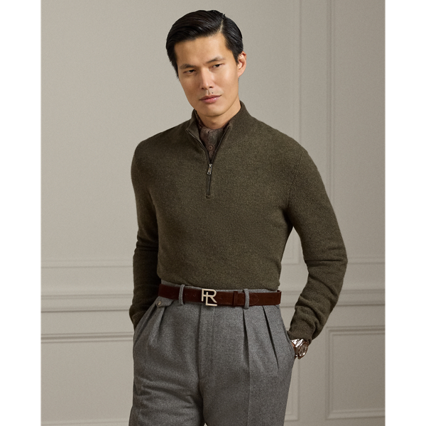 Ralph Lauren Birdseye Cashmere Quarter-zip Sweater In Green