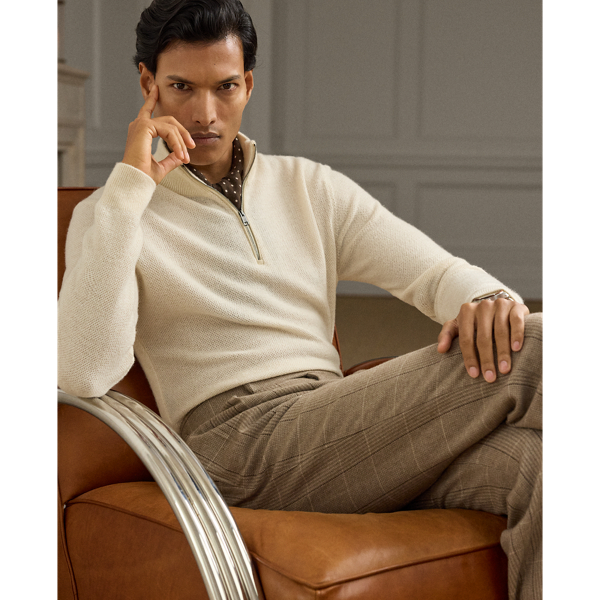 Ralph Lauren Birdseye Cashmere Quarter-zip Sweater In Neutral