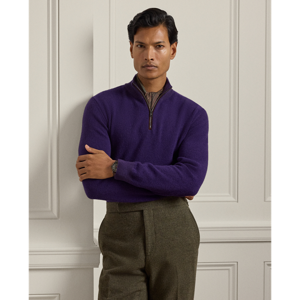 Ralph Lauren Birdseye Cashmere Quarter-zip Sweater In Purple