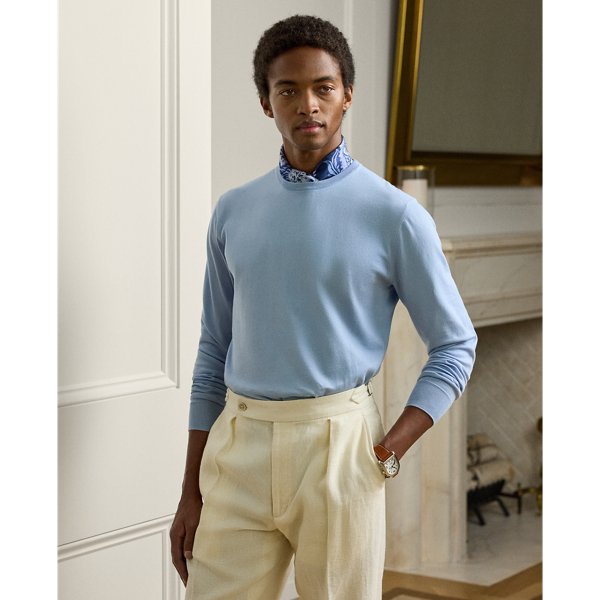 Ralph Lauren Cotton Crewneck Sweater In Powder Blue