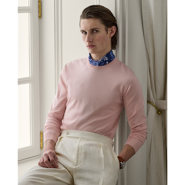 Ralph Lauren Cotton Crewneck Sweater In Soft Pink
