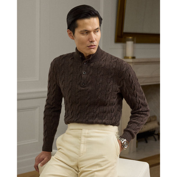 Ralph Lauren Cable-knit Cashmere Mockneck Sweater In Brown
