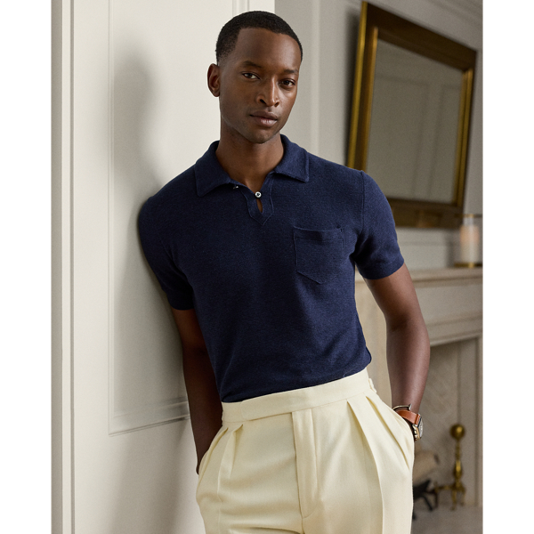 Pull texturé col polo soie et lin - Purple Label - Modalova