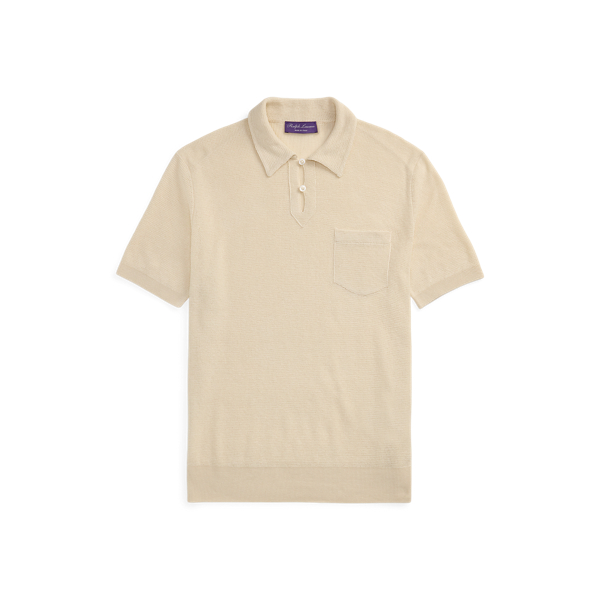Pull texturé col polo soie et lin - Purple Label - Modalova