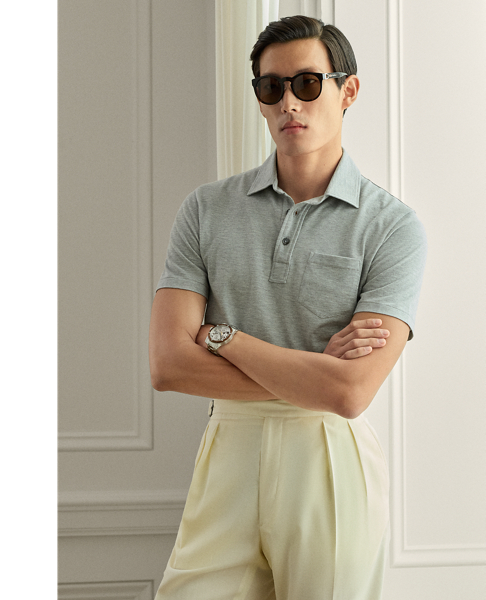 Ralph Lauren Cotton-cashmere Piqué Polo Shirt In Gray