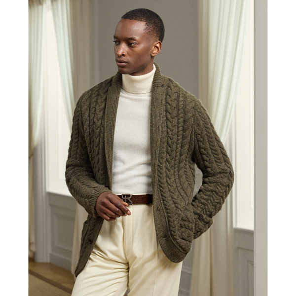 Ralph Lauren Aran-knit Cashmere Blazer Cardigan In Green