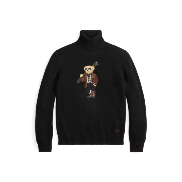 Ralph Lauren Polo Bear Cashmere Turtleneck Sweater In Black