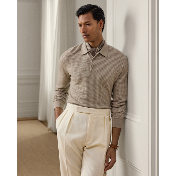 Pull col polo pied-de-poule en cachemire - Purple Label - Modalova