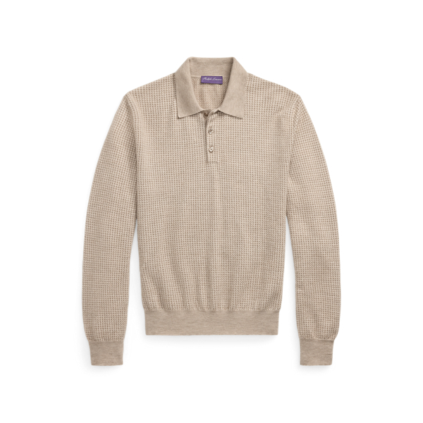 Uniting multiple fine-gauge cashmere yarns and a jacquard-knit technique, this Italian-crafted jumper is an exemplary take on tone and texture. The lightweight layer reimagines  Ralph Lauren Lauren's iconic Polo shirt silhouette and features considered details such as genuine mother-of-pearl buttons. Its classic houndstooth pattern draws inspiration from a woven fabric that is used in the Purple Label collection.