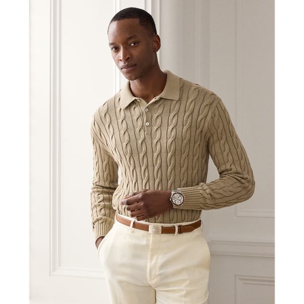 Cable-Knit Cotton-Blend Polo Jumper