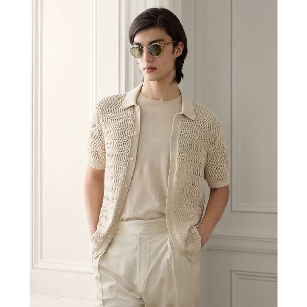 Textured Cotton Short-Sleeve Cardigan
