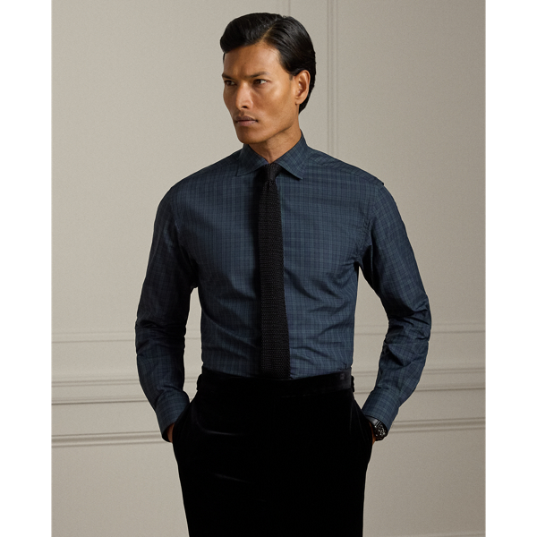 Ralph Lauren Micro-plaid Poplin Shirt In Blue