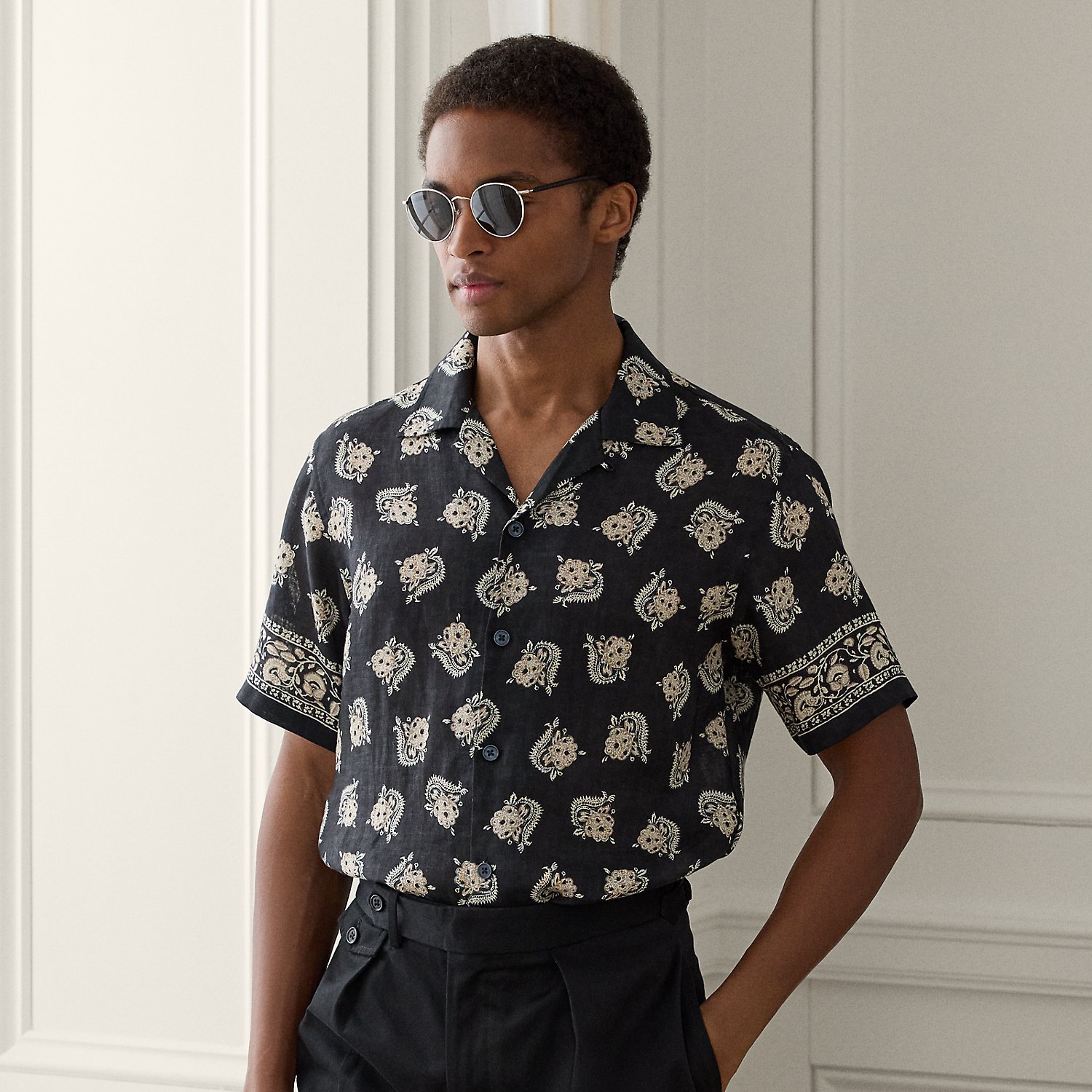 Printed Linen Camp Shirt