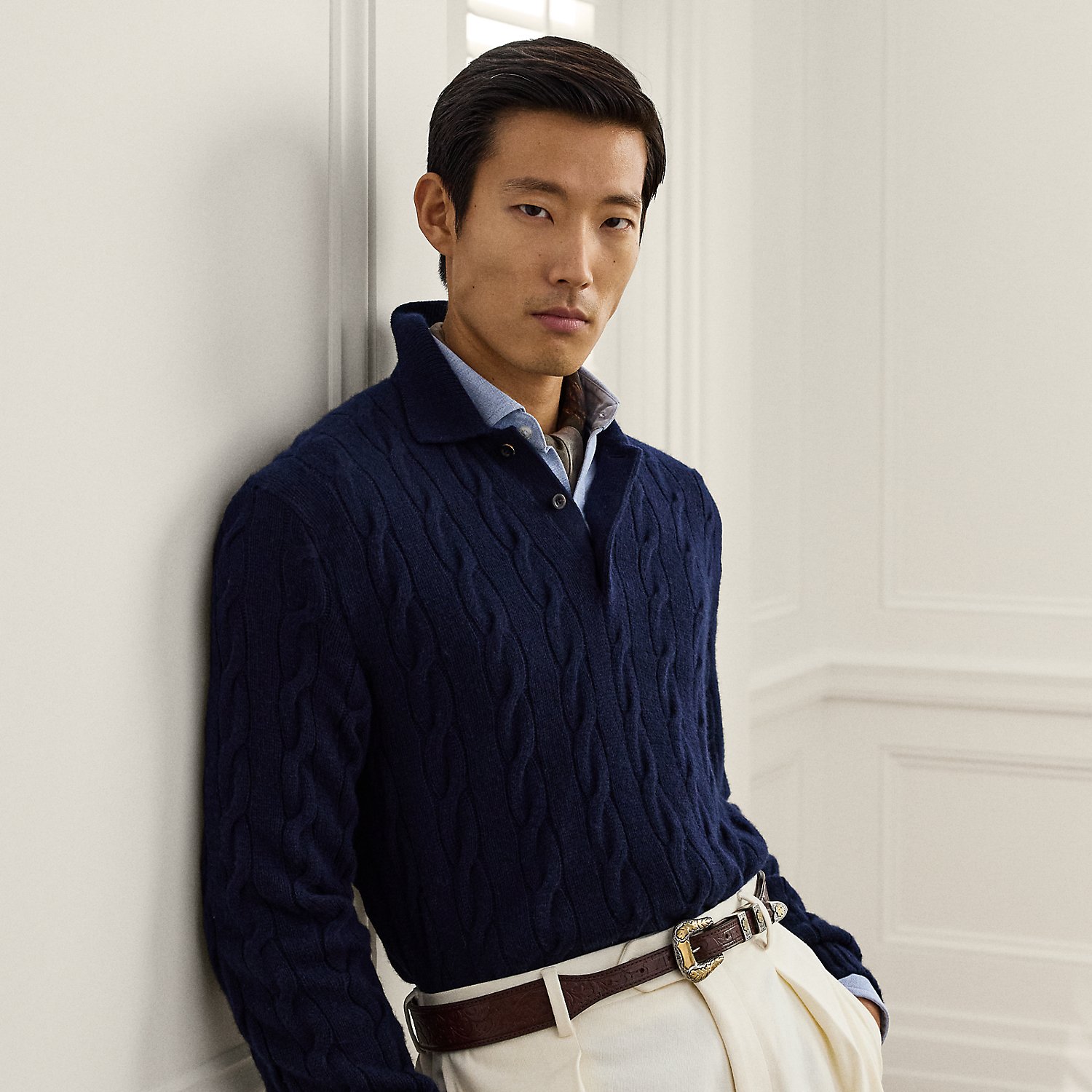 Cable-Knit Cashmere Polo Jumper