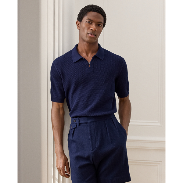 Textured Cotton Polo Jumper