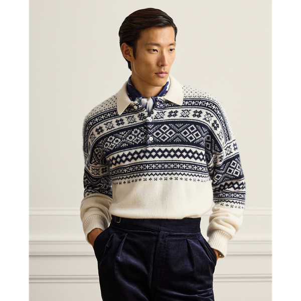 Patterned Cashmere Polo-Collar Jumper