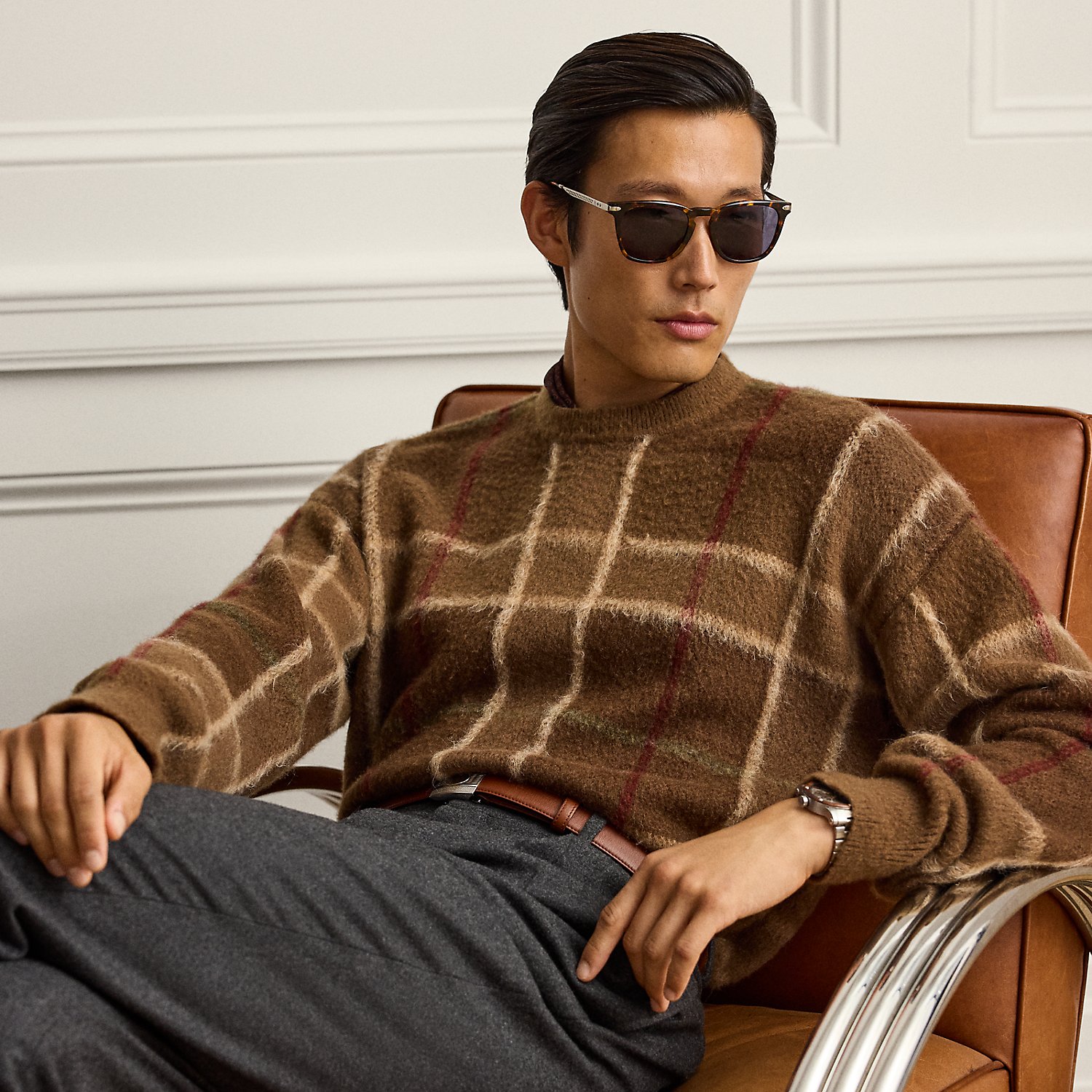 Relaxed Fit Plaid Cashmere-Blend Jumper