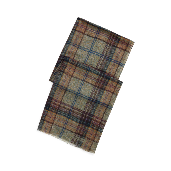 Ralph Lauren Cashmere Pashmina Scarf In Sage Multi Blanket Plaid