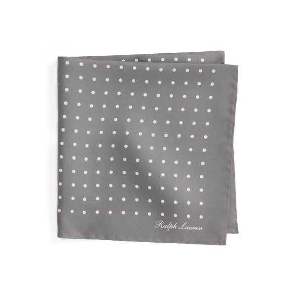 Ralph Lauren Dot-print Silk Pocket Square In Gray