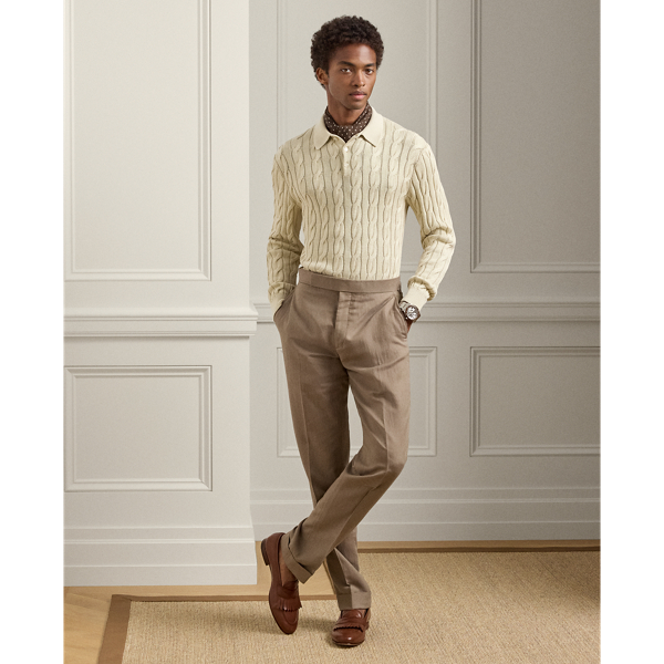 Ralph Lauren Gregory Hand-tailored Silk-linen Trouser In Brown