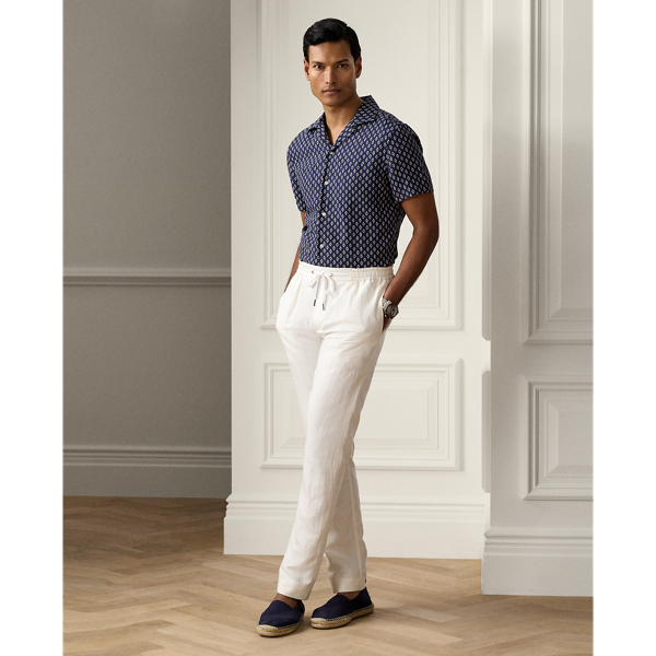 Shop Ralph Lauren Purple Label Silk-linen Drawstring Trouser In White