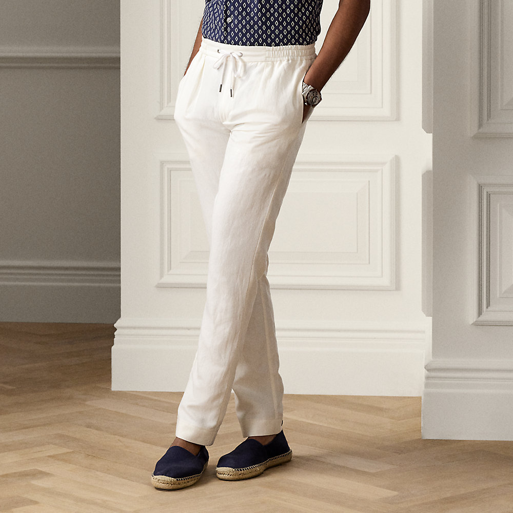 Shop Ralph Lauren Purple Label Silk-linen Drawstring Trouser In White