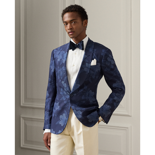 Shop Ralph Lauren Purple Label Gregory Handmade Hibiscus Silk Jacket In Indigo/navy Multi