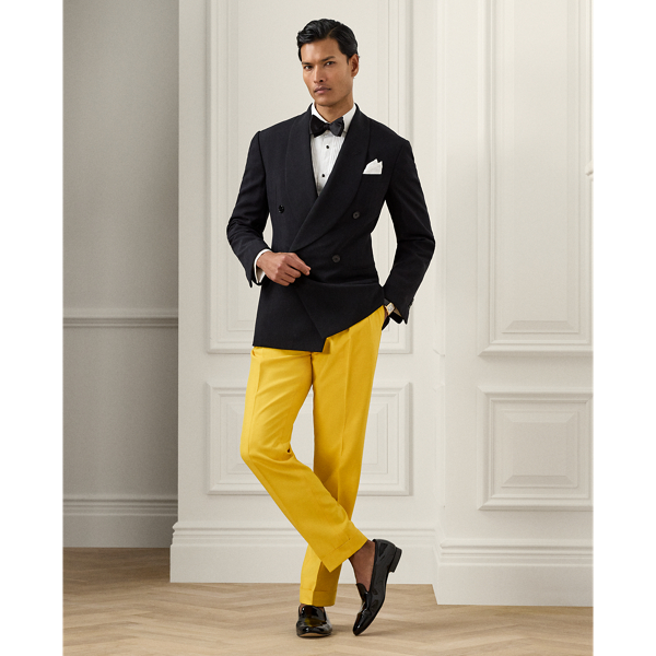Ralph Lauren Purple Label Gregory Hand-tailored Silk Trouser In Lemon Yellow