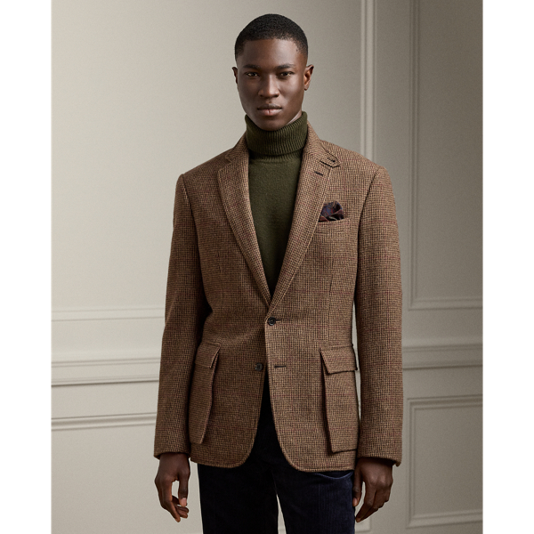 Ralph Lauren Kent Handmade Tick-weave Sport Coat In Dk Brown Multi W Burgundy