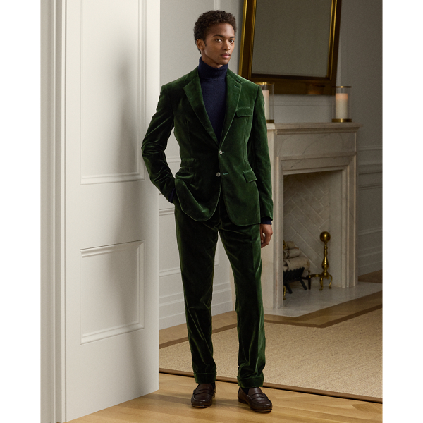 Ralph Lauren Purple Label Gregory Hand-tailored Velvet Trouser In Carriage Green