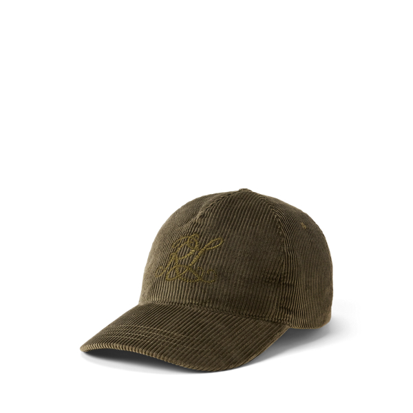 Ralph Lauren Monogram Corduroy Ball Cap In Green