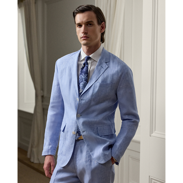 Veste faite main en lin pied-de-poule - Purple Label - Modalova