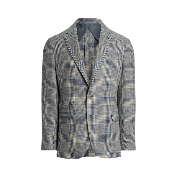 Ralph Lauren Purple Label Kent Hand Tailored Plaid Linen Blazer In Navy/cream