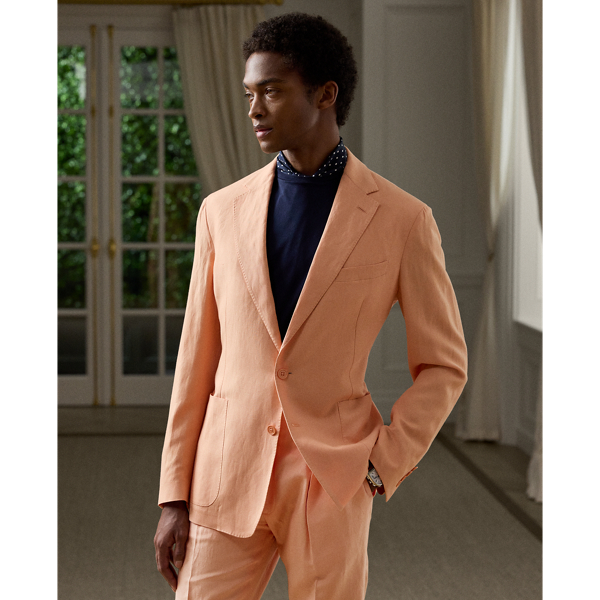 Ralph Lauren Hadley Hand-tailored Silk-linen Jacket In Washed Orange Poppy
