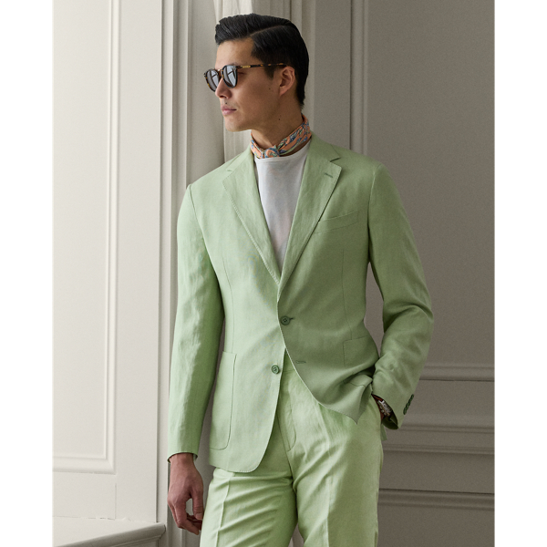 Ralph Lauren Hadley Hand-tailored Silk-linen Jacket In Palm Green