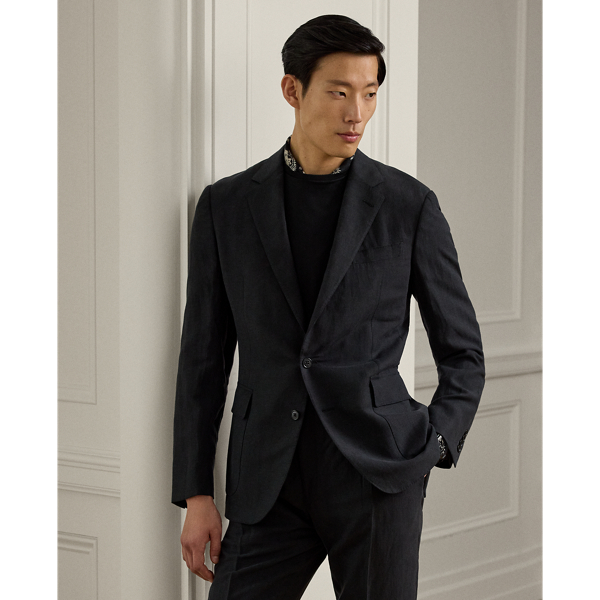 Ralph Lauren Kent Hand-tailored Silk-linen Jacket In Black