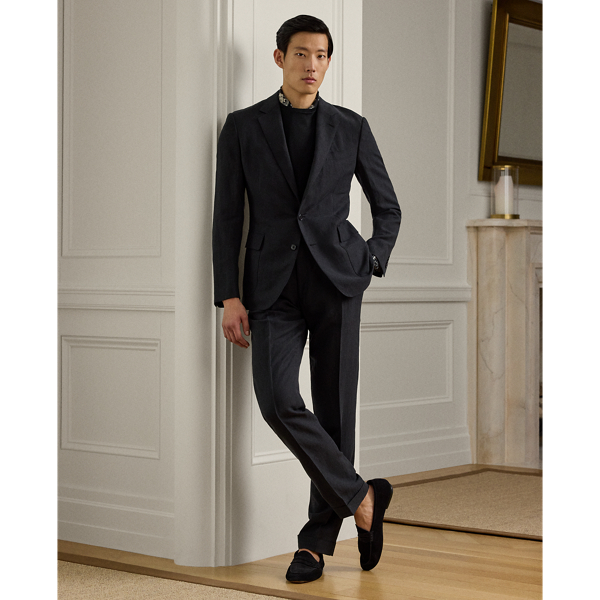 Ralph Lauren Gregory Hand-tailored Silk-linen Trouser In Black