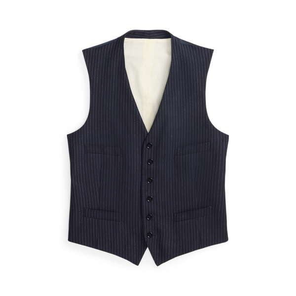 Ralph Lauren Hand-tailored Striped Wool Vest In Black