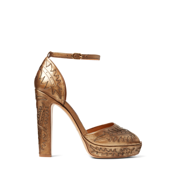 Shop Collection Annamarie Foiled Calfskin Platform Pump In Yellow