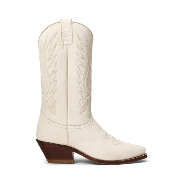 Ralph Lauren Chilton 40 Mm Calf-suede Cowboy Boot In Lux Cream