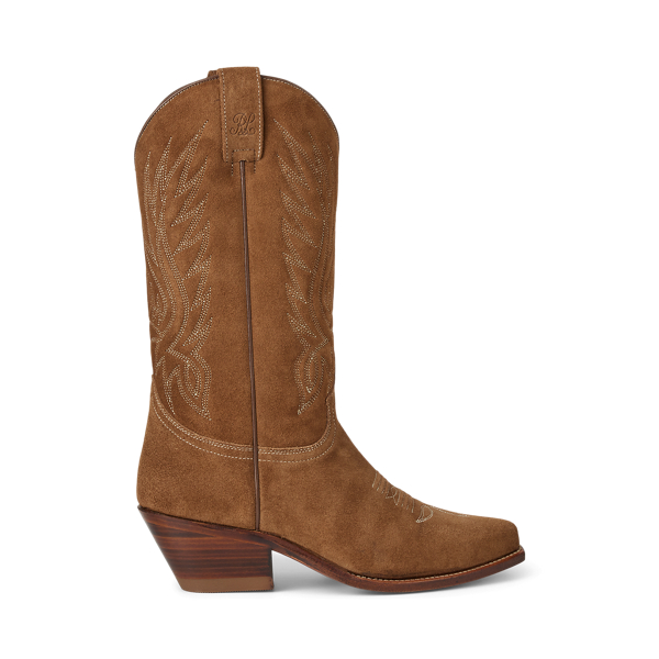 Ralph Lauren Chilton 40 Mm Calf-suede Cowboy Boot In Brown