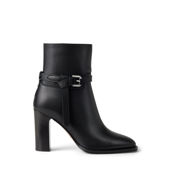 Ralph Lauren 90mm Donnely Buckle-strap Block-heel Boots In Black
