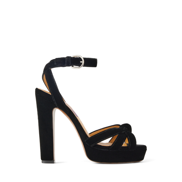 Ralph Lauren Arding 125 Mm Velvet Platform Sandal In Black