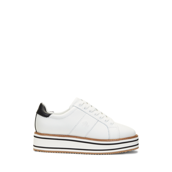 Lauren Ralph Lauren Amelia Snow White Black Flatform Trainers In White Leather