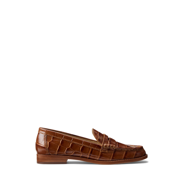 Ralph Lauren Wynnie Crocodile-embossed Leather Loafer In Brown
