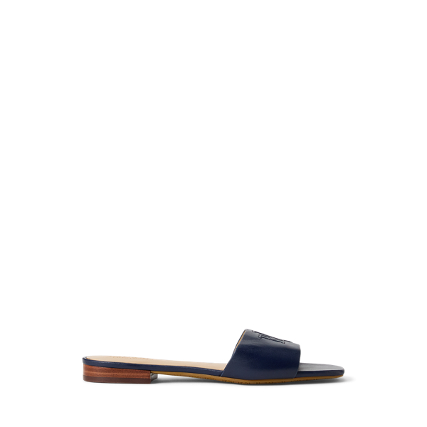 Shop Ralph Lauren Everley Nappa Leather Slide Sandal In Refined Navy