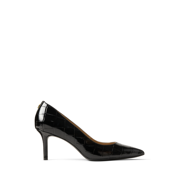 Ralph Lauren Lanette Croc-embossed Leather Pump In Black