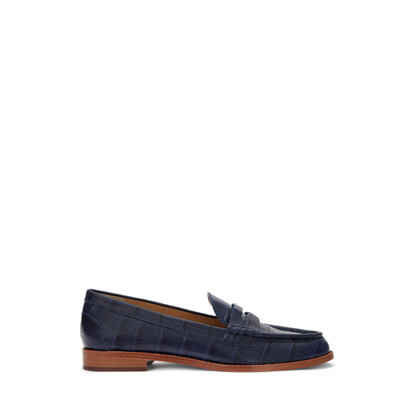Ralph Lauren Wynnie Crocodile-embossed Leather Loafer In Refined Navy